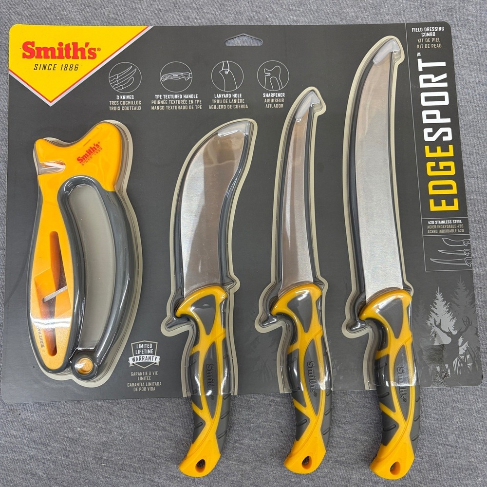Smith's EdgeSport Field Dressing Combo 3 Knives and Sharpener Set 51063 NEW